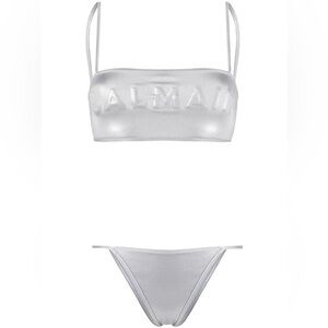 BALMAIN Two-Piece Logo Embossed Bandeau Bikini Set